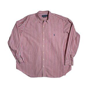 Ralph Lauren Mens Classic Fit Striped Button-Down Shirt 2XB Big Pink/White 100%